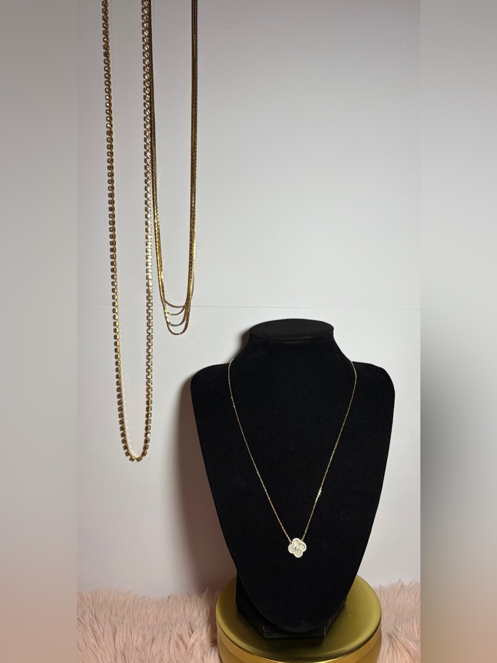 Gold Tone Layered Necklace Set with Crystal Accents - Picture 2 of 2